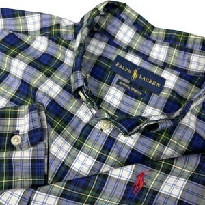 Polo Ralph Lauren Boys Shirt Sz L (16-18) Blue Green Plaid Button Front L/S